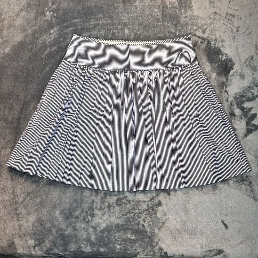 Gap Sz 12 100% Cotton Blue White Striped Skirt Nautical Full Blue A-Line Lined